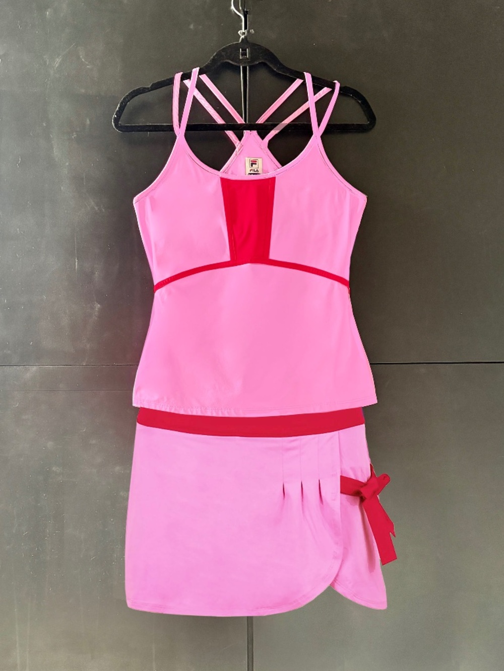 Fila Women's Pink and Red skirt and top tennis Set Size Small